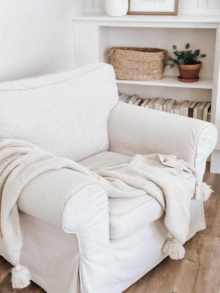 Knit Throw Blanket - Knit Throw Blanket With Tassels | Cozy: Grey