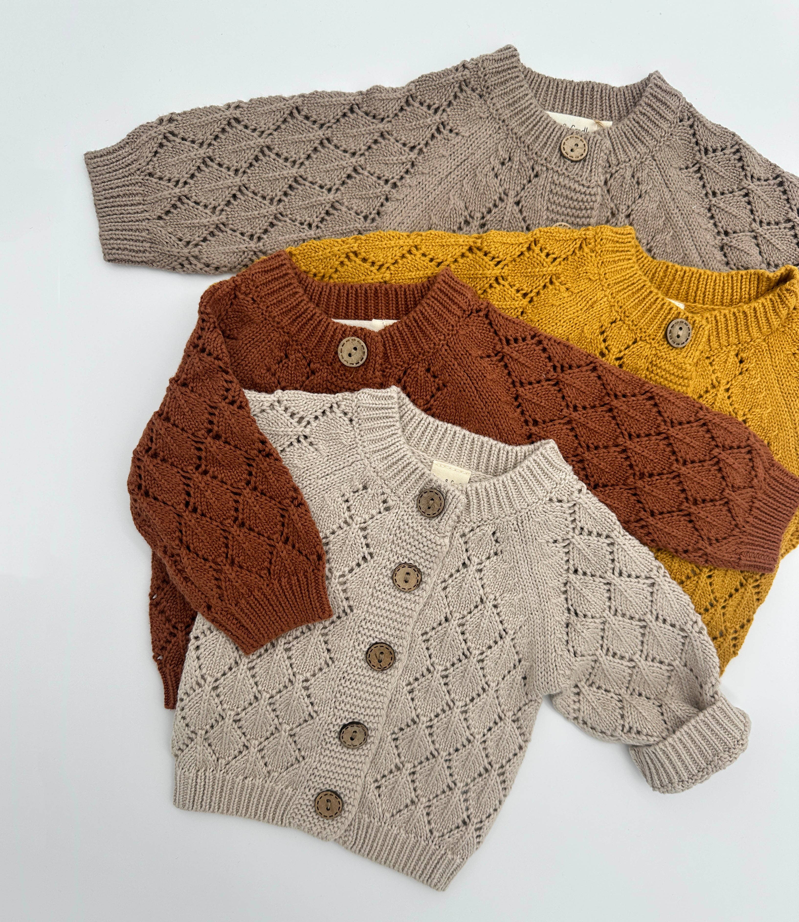 Annie Diamond Cardigan: Dark Taupe / NB newborn