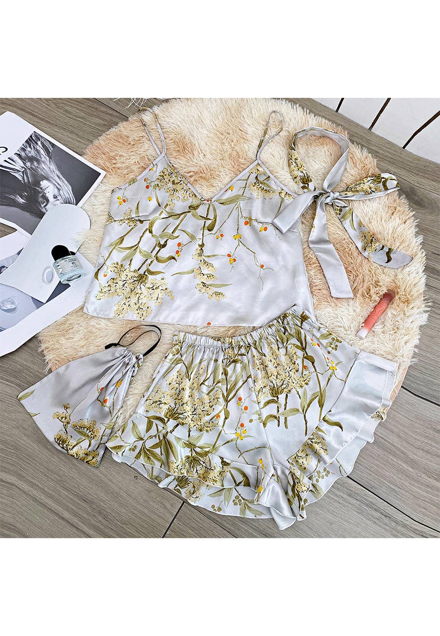 Japanese Floral Print Tank and Shorts 2 Pcs Set