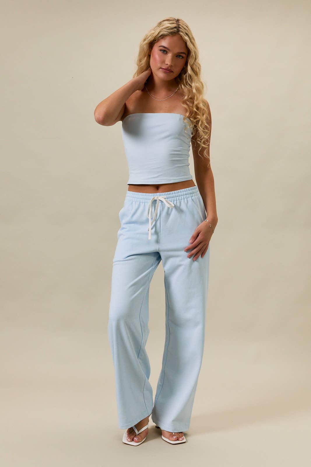 MID-RISE WIDE LEG SWEATPANTS: LT BLUE / S
