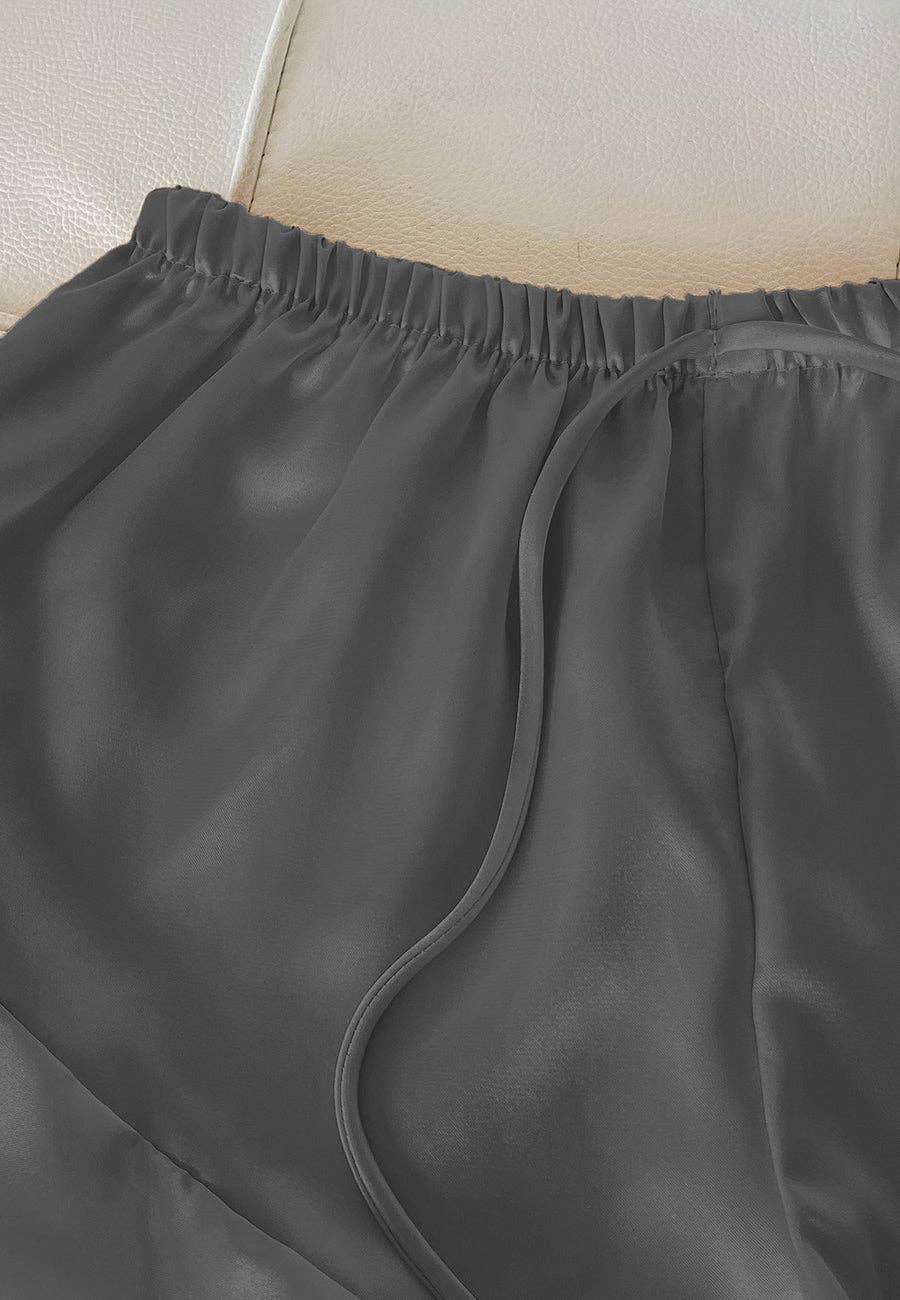 Satin Tank and Ruffle Hem Shorts: Pink