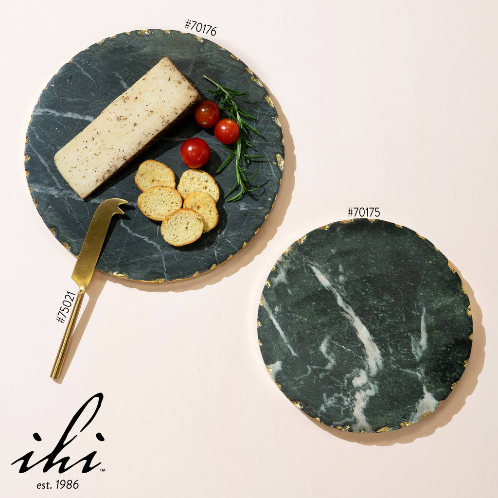 Black Marble Round Trivet w/ Rough Gold Edge Large