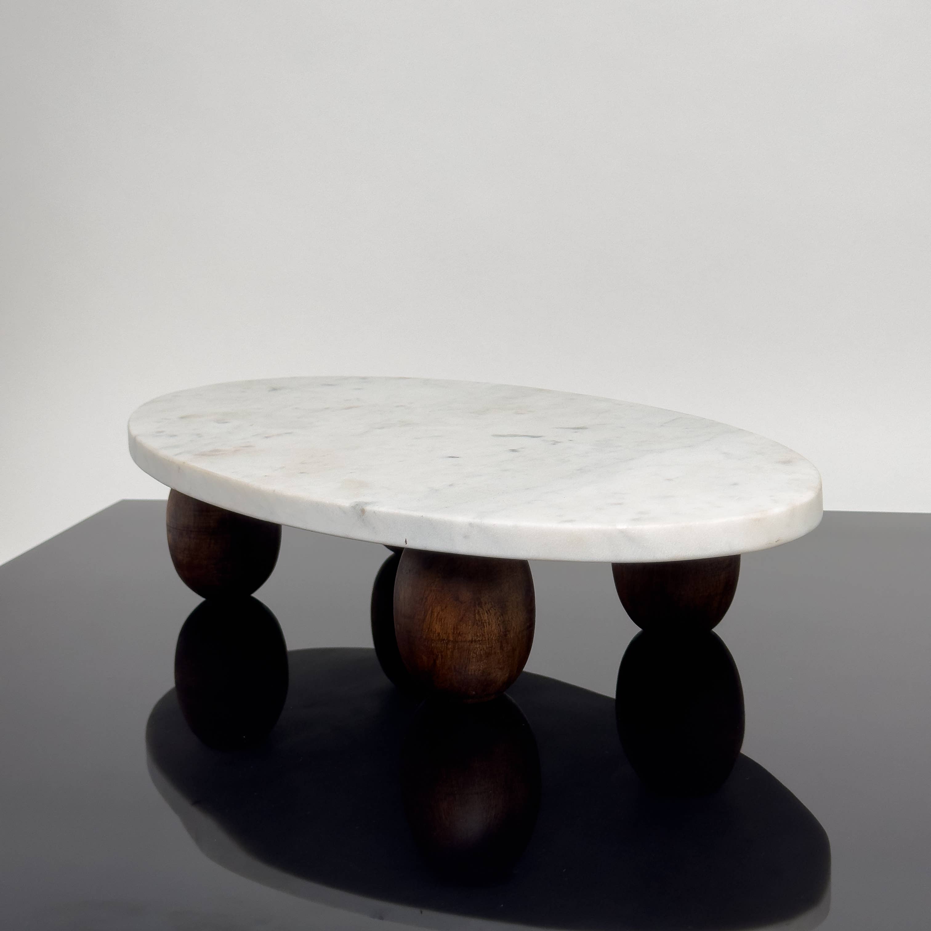 White Marble Cake Stand w/ Wood Feet
