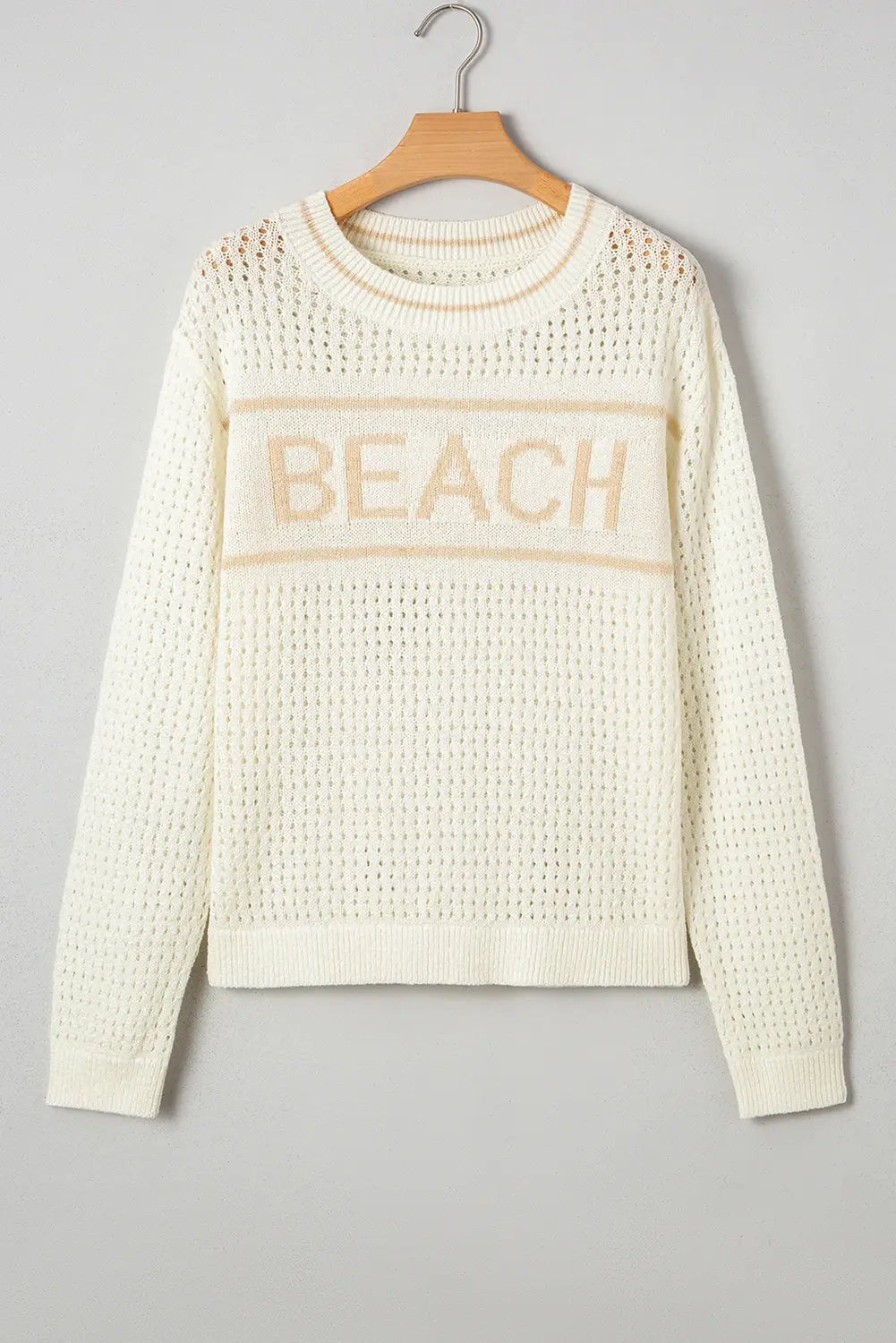 BEACH Hollow Out Knitted Spring Lightweight Dolman Sweater: White / XL