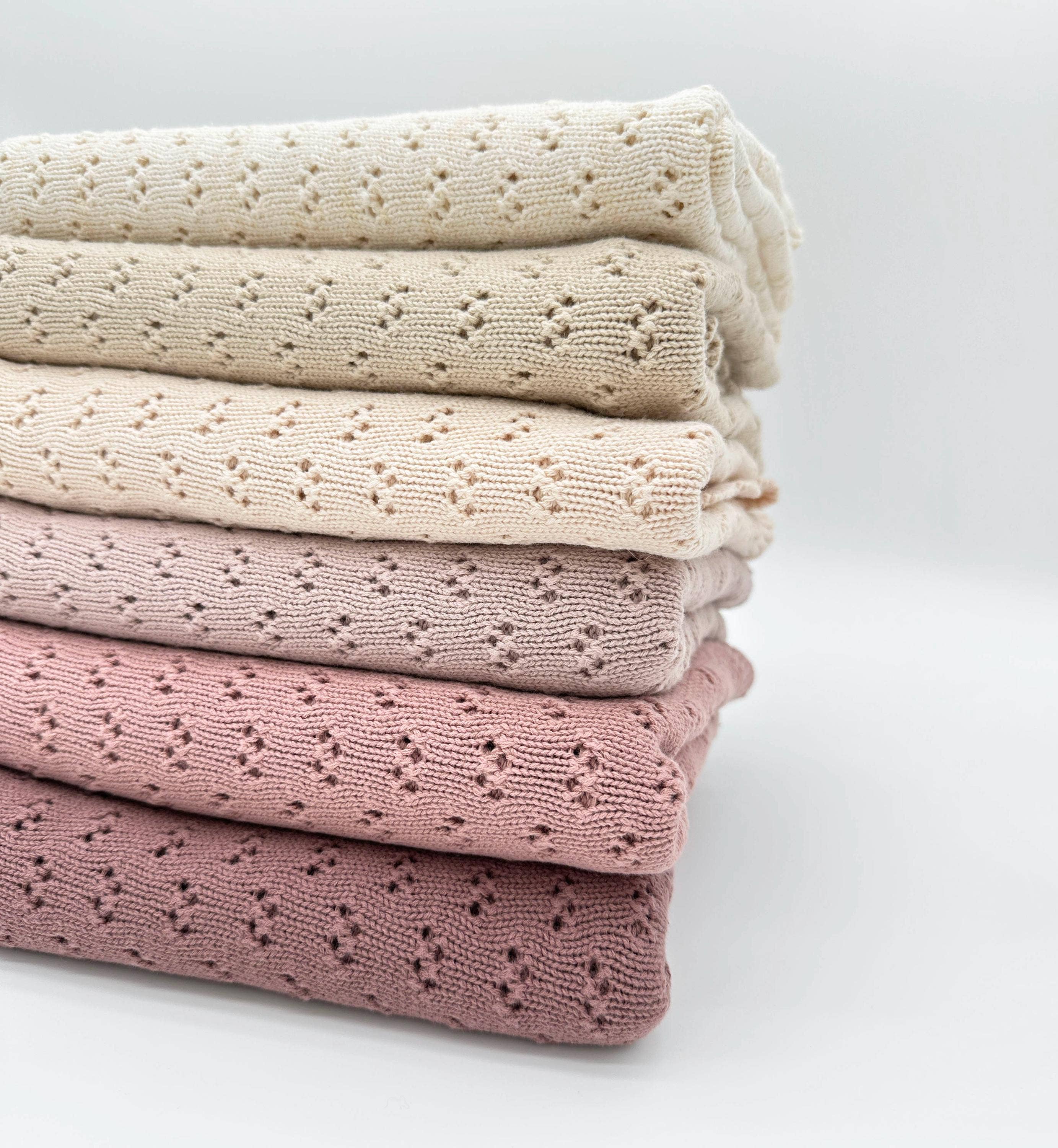 Grace Knitted Cotton Baby Blanket: Mauve