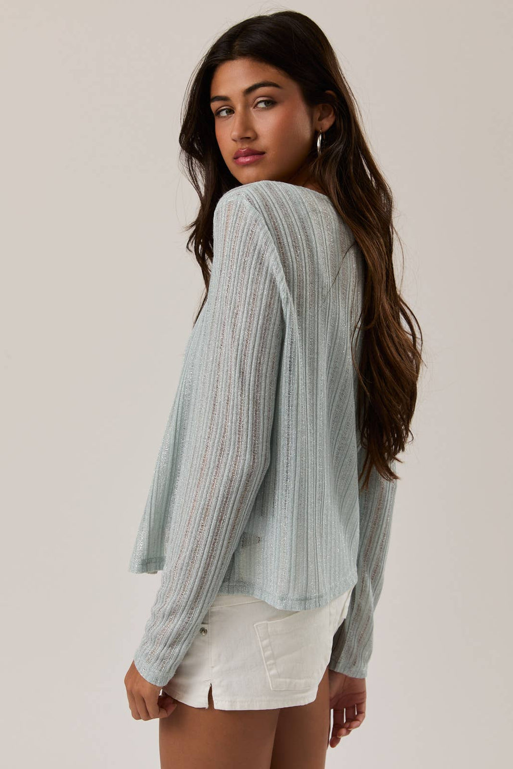 ROUND NECK KNIT CARDIGAN: MINT / XS