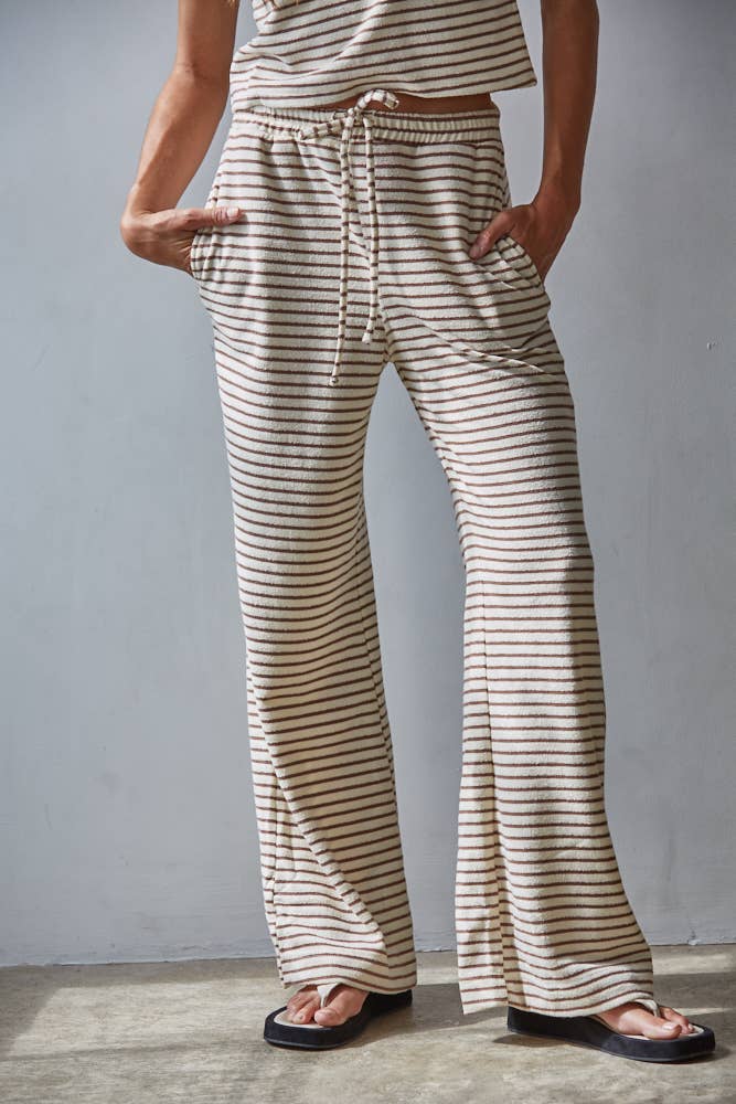 Knit Polyester Cotton Striped Flare Pants
