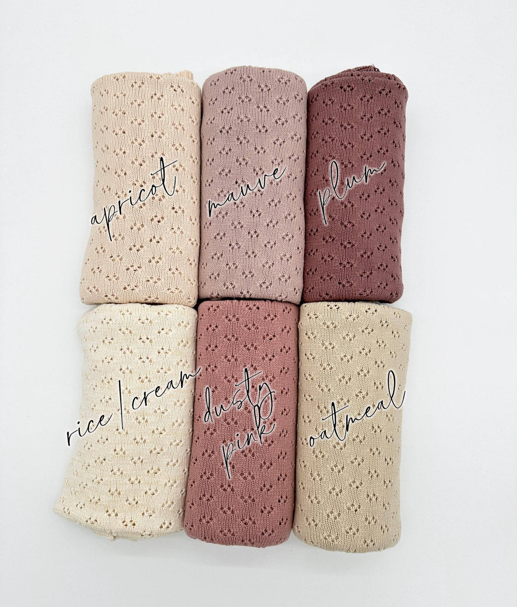 Grace Knitted Cotton Baby Blanket: Mauve