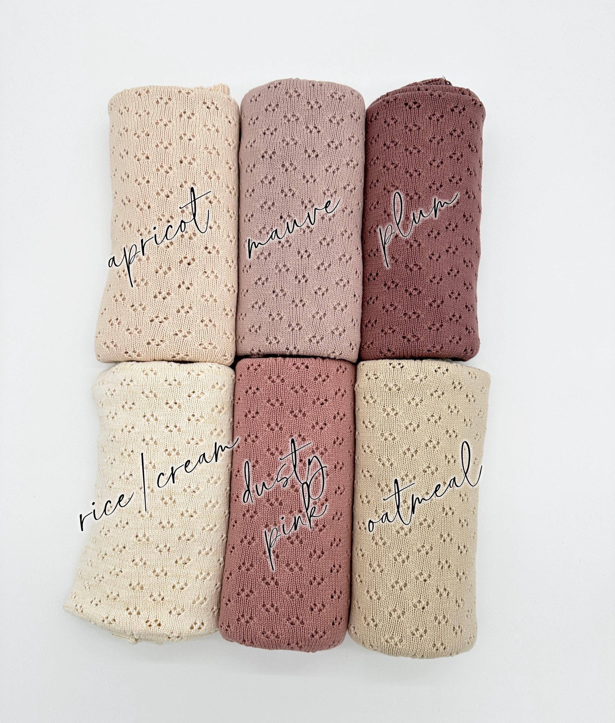 Grace Knitted Cotton Baby Blanket: Mauve