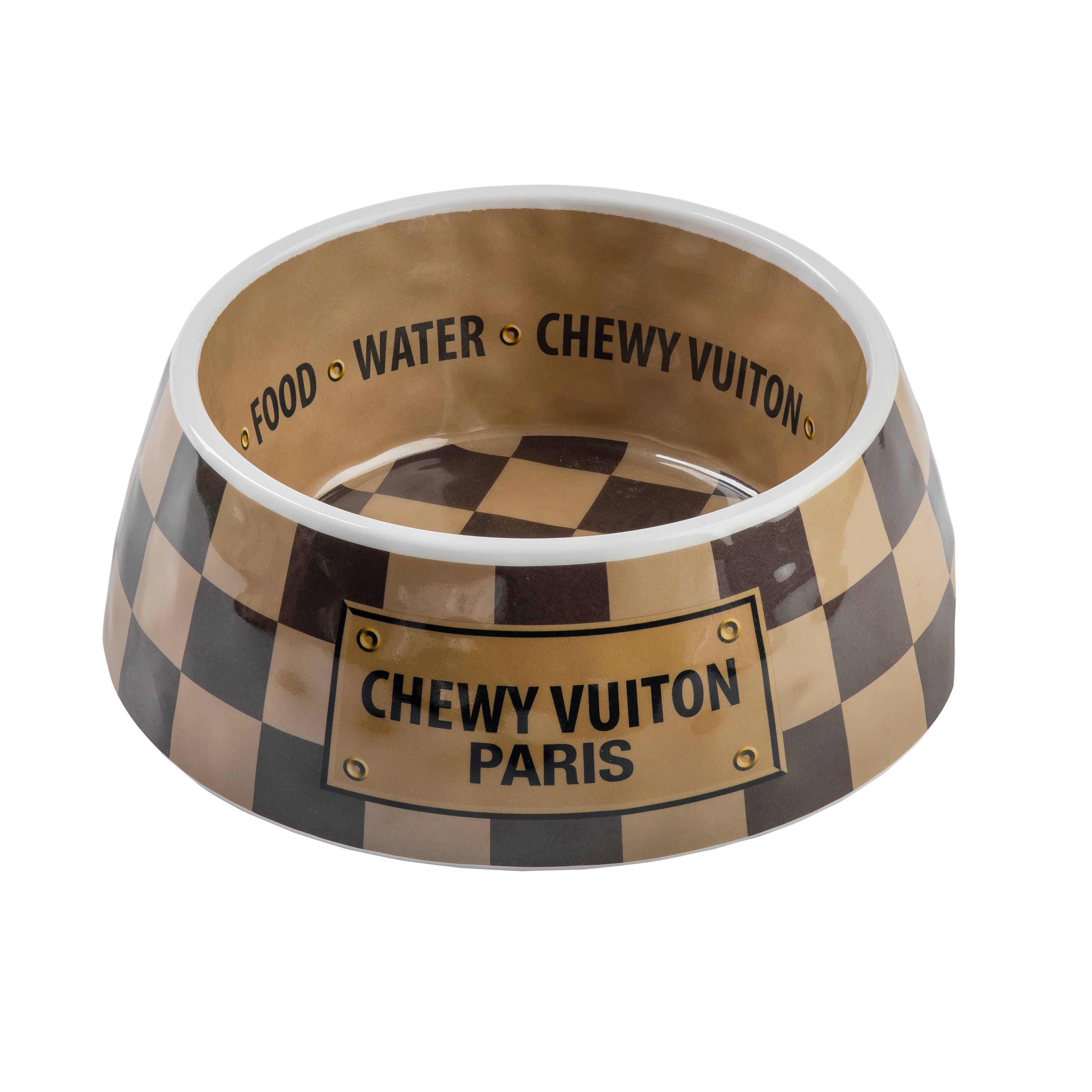 Tan Checker Chewy Vuiton Bowl - Large