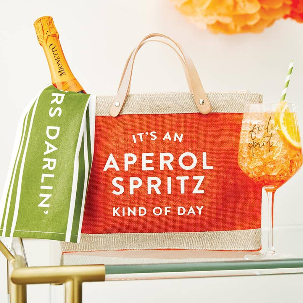 Mini Market Tote - Aperol Spritz: Spot Clean Only / 100% Jute Fabric, Leather, Polyurethane Lining