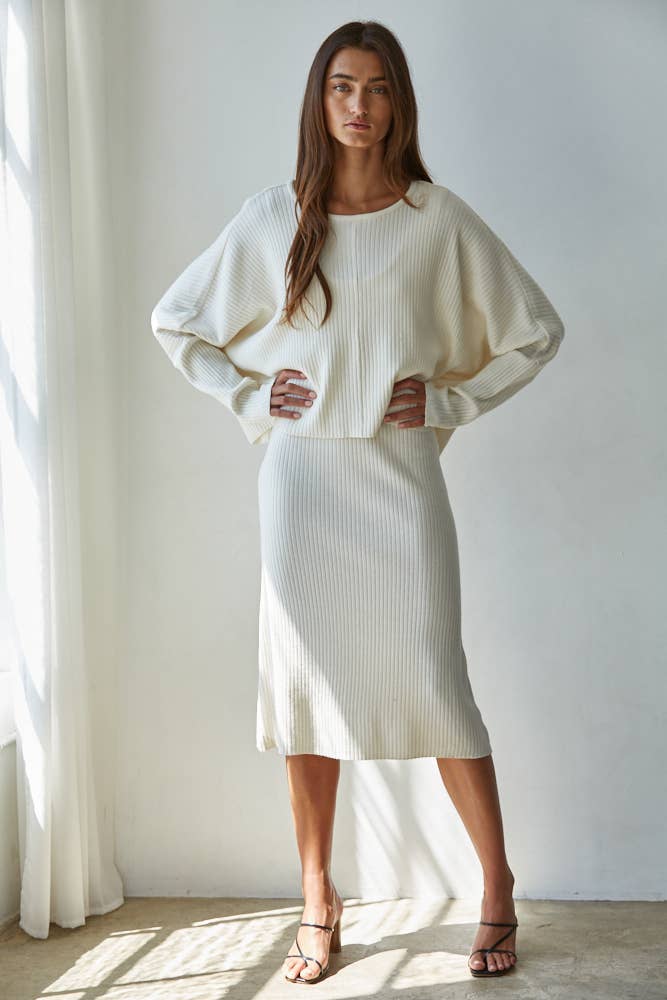 Knit Sweater Ribbed Round Neck Long Sleeve Top