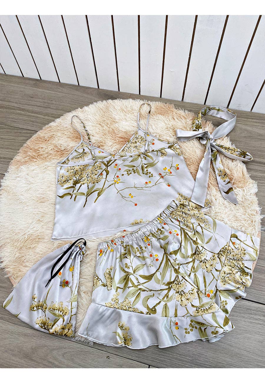 Japanese Floral Print Tank and Shorts 2 Pcs Set