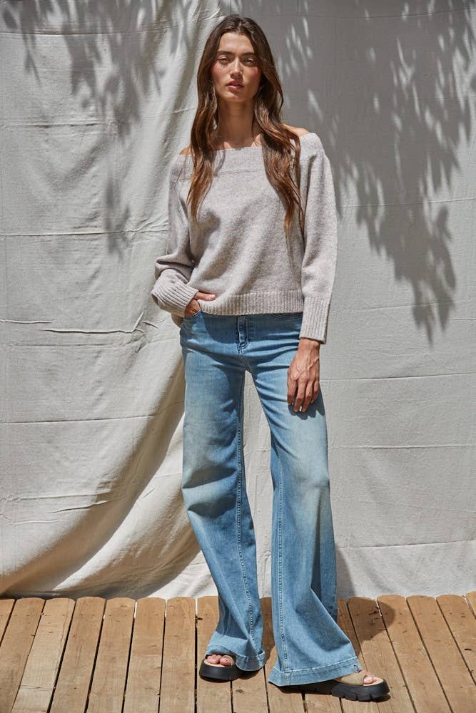 Knit Sweater Off The Shoulder Pullover : Heather Light Mocha