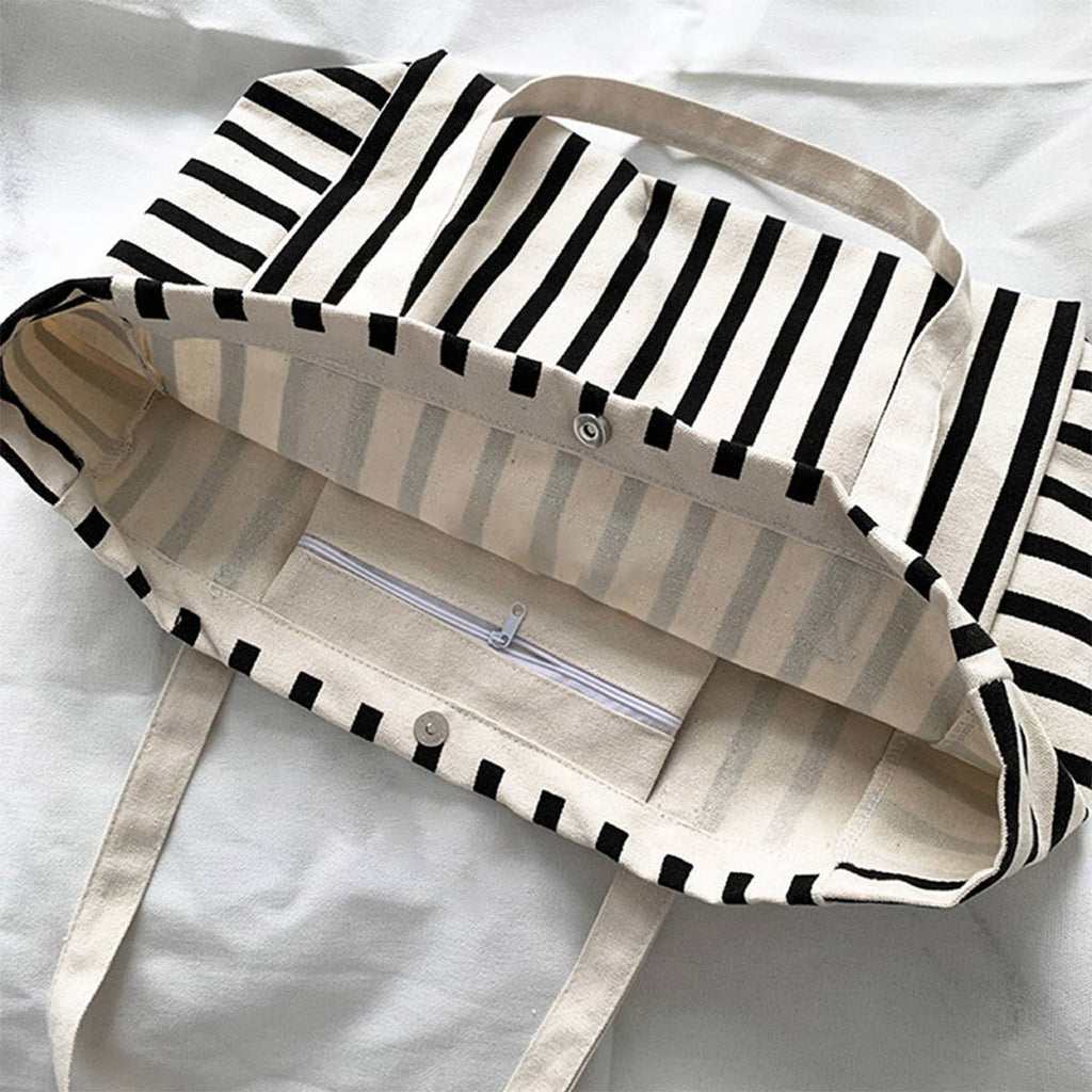 Black & White Striped Canvas Tote