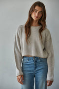 Knit Sweater Acrylic Ribbed Crew Neck Pullover