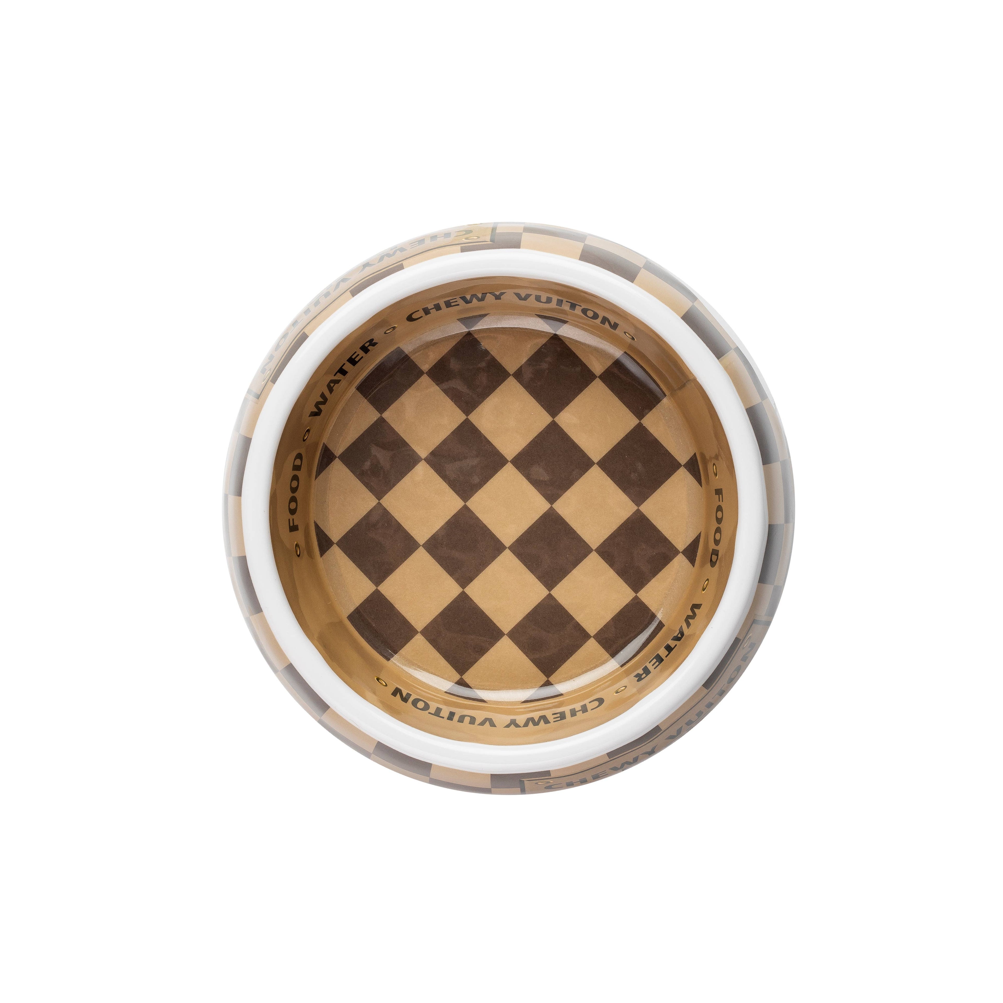 Tan Checker Chewy Vuiton Bowl - Large