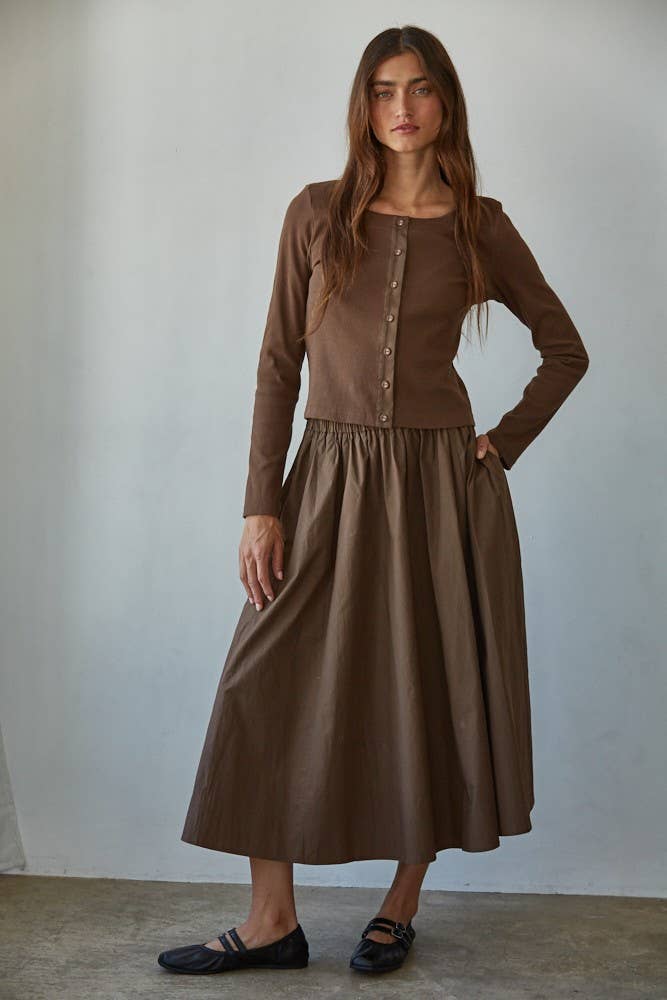 Knit Cotton Spandex Ribbed 3/4 Sleeve Cardigan