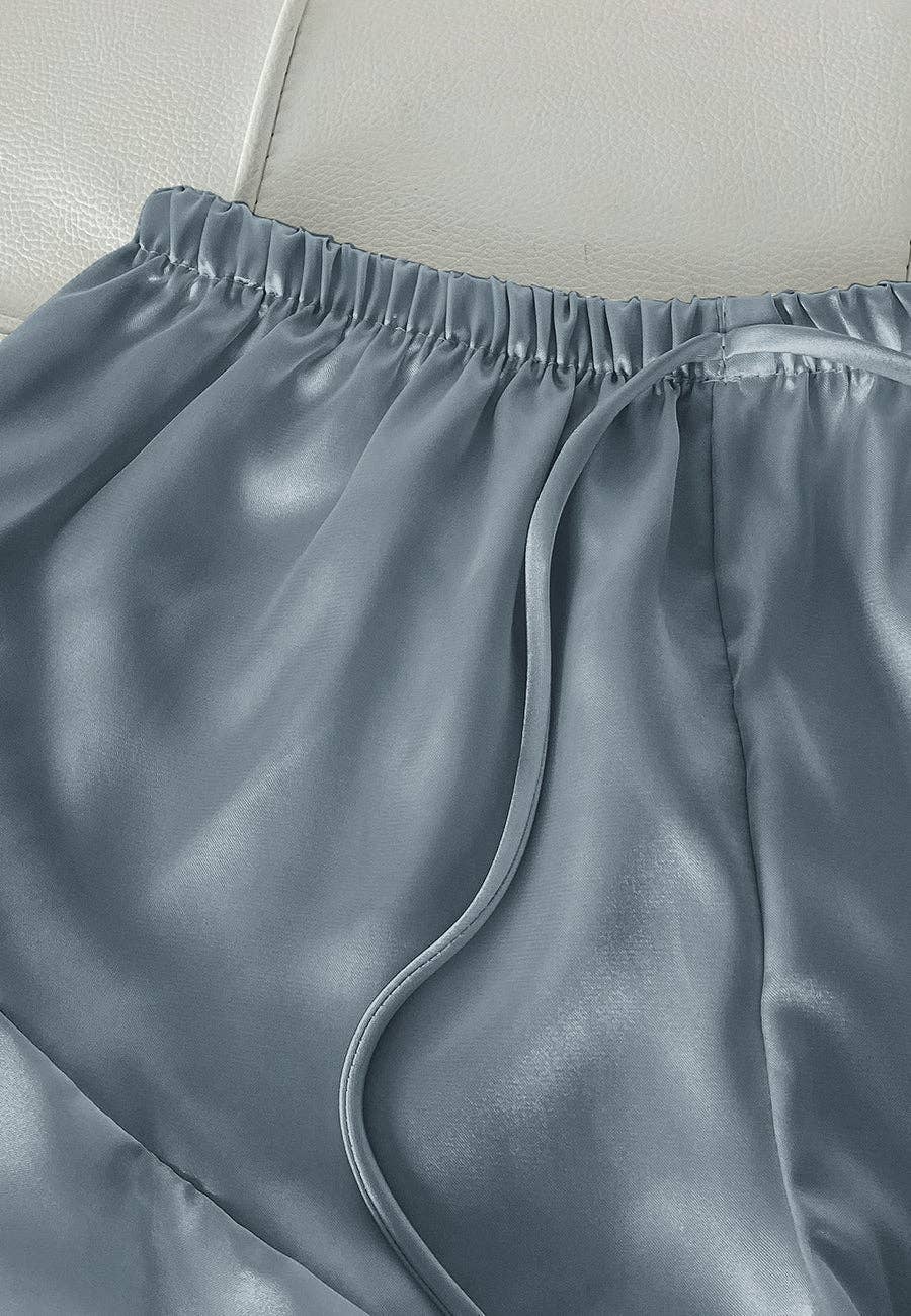 Satin Tank and Ruffle Hem Shorts: Pink