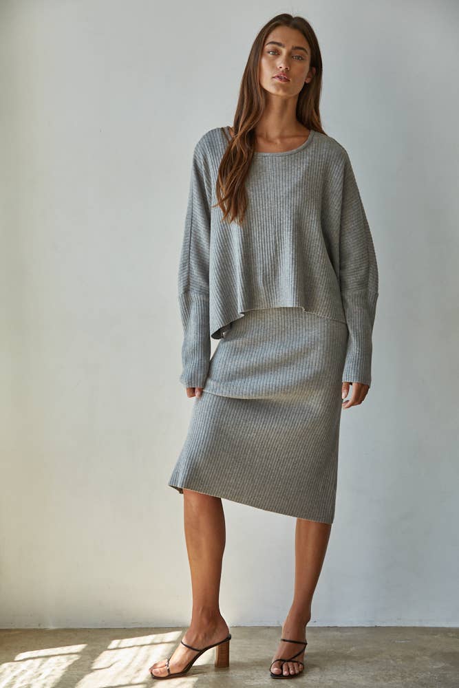 Knit Sweater Ribbed Round Neck Long Sleeve Top