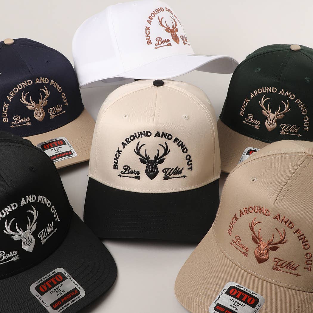 Buck Around And Find Out Embroidered Trucker Hat: BLK/NATL / One Size