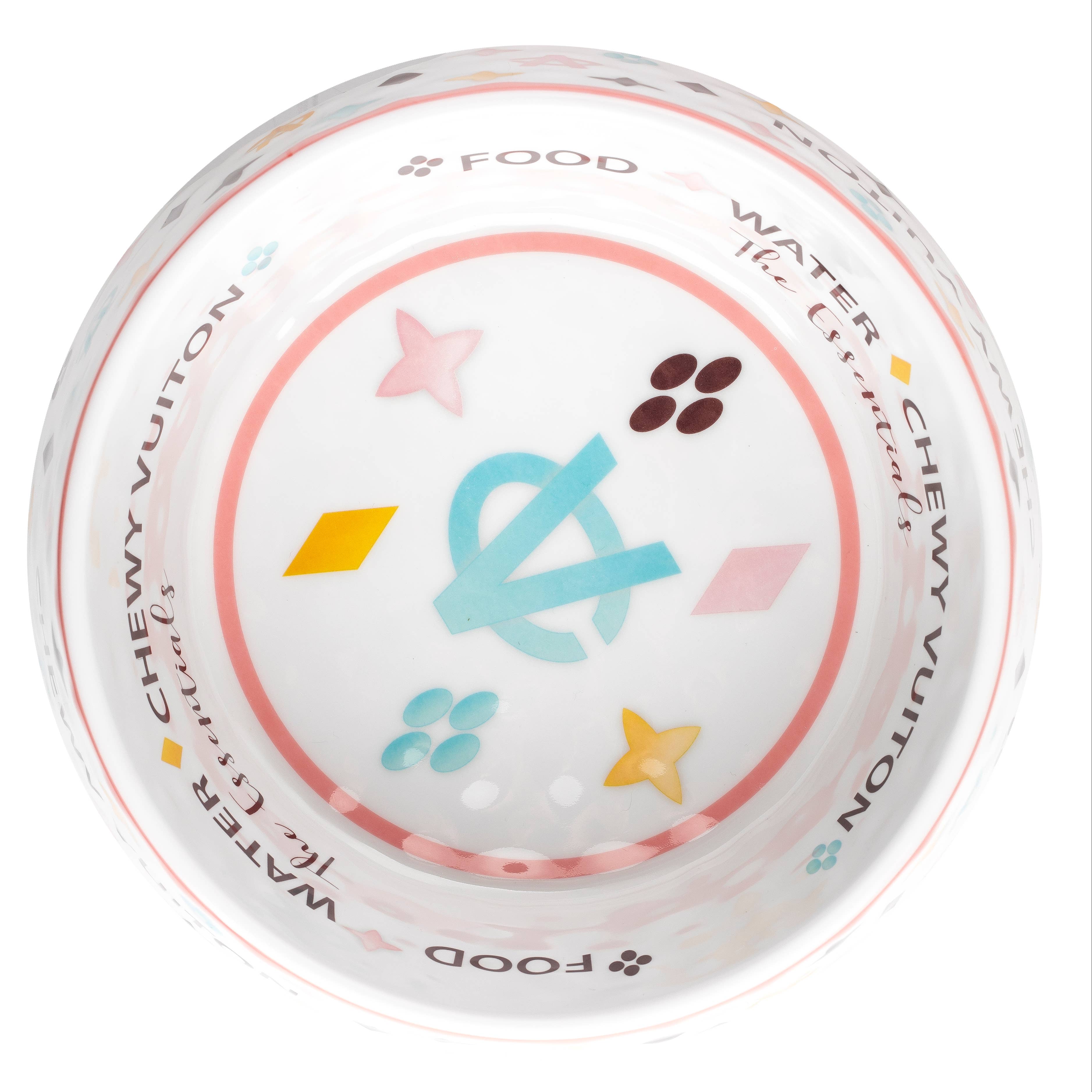 White Chewy Vuiton Dog Bowl - Medium