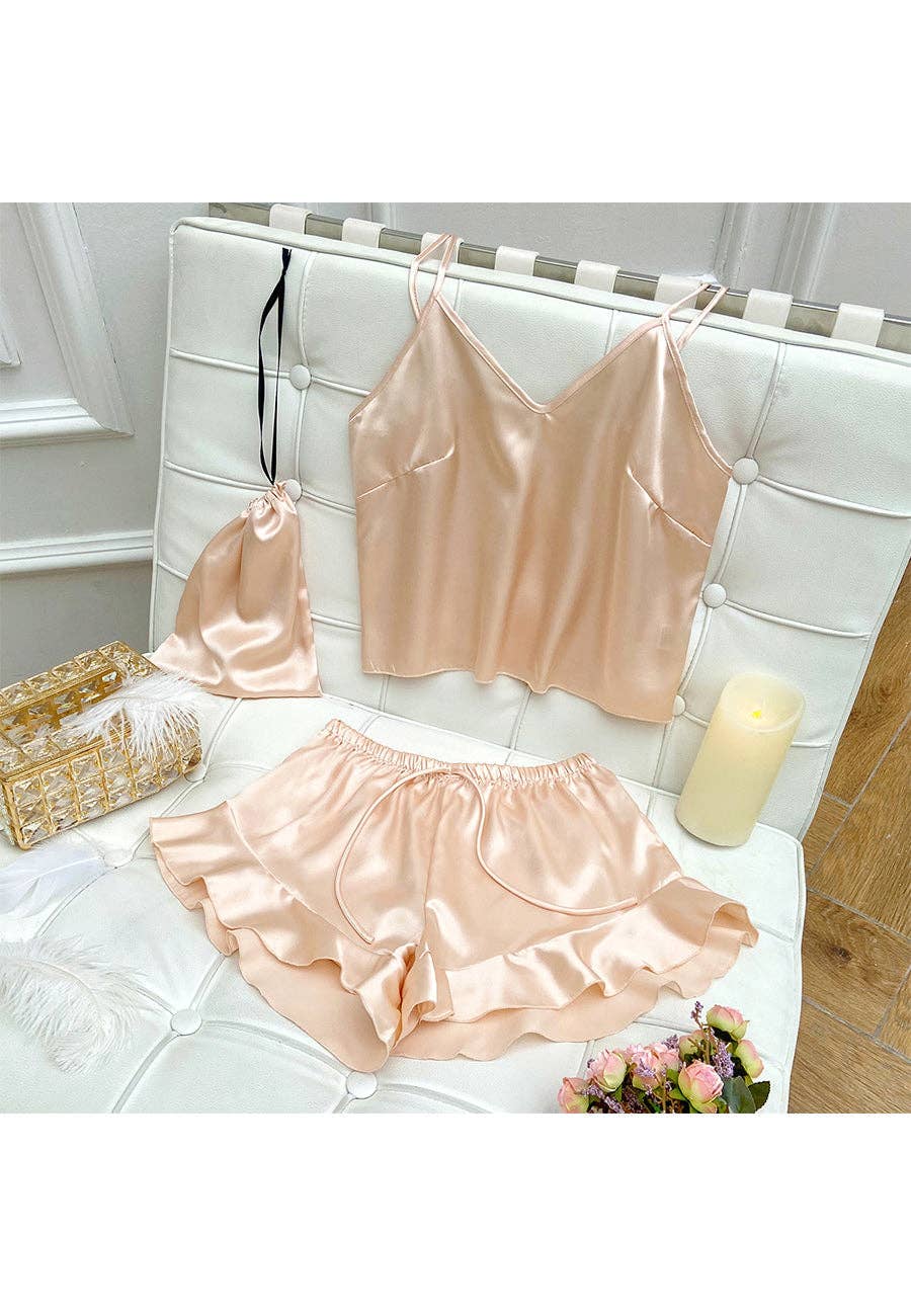 Satin Tank and Ruffle Hem Shorts: Pink