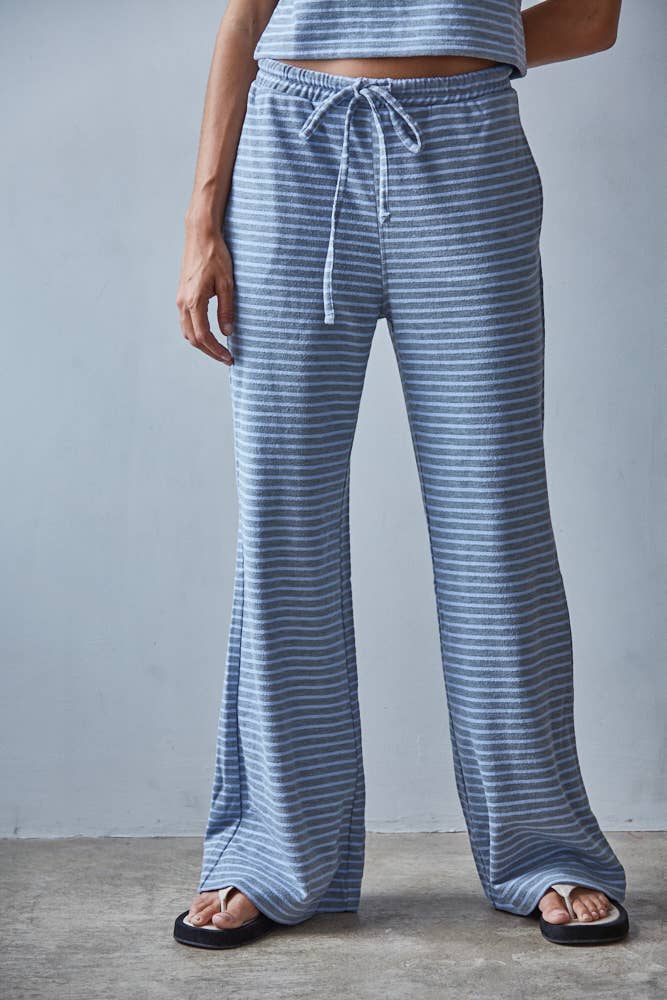 Knit Polyester Cotton Striped Flare Pants