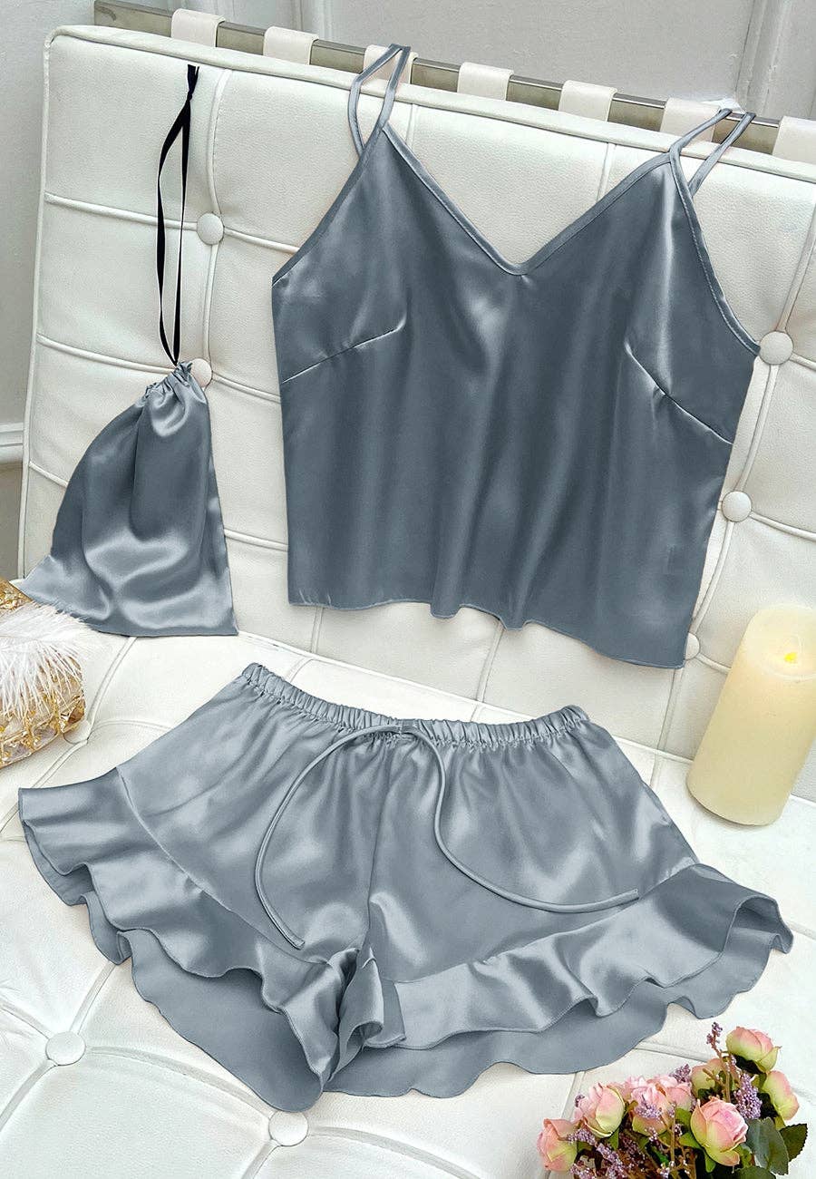 Satin Tank and Ruffle Hem Shorts: Pink