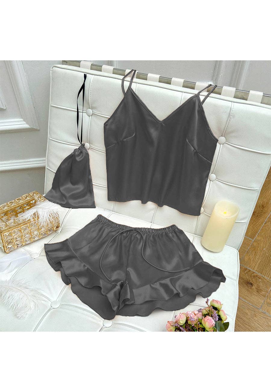 Satin Tank and Ruffle Hem Shorts: Pink