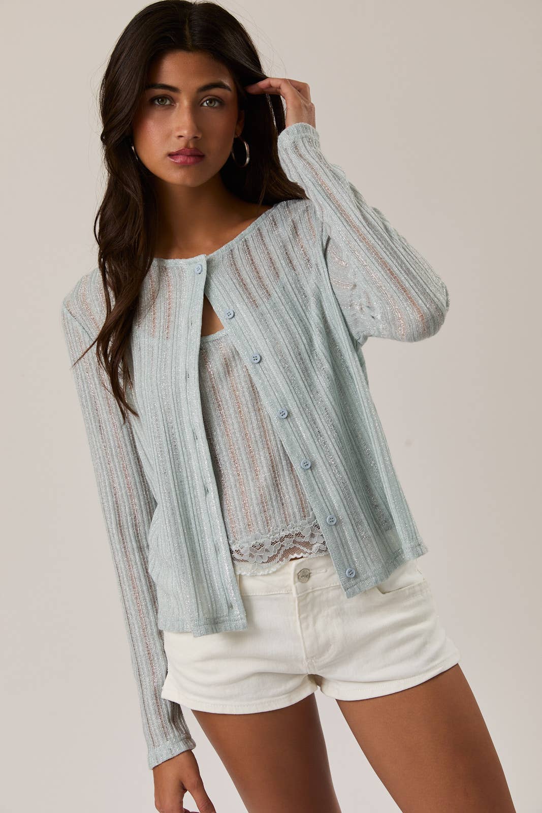 ROUND NECK KNIT CARDIGAN: MINT / S