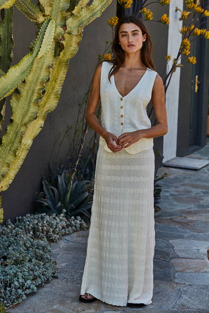 Knit Sweater Acrylic Cotton Nylon Ribbed Maxi Skirt
