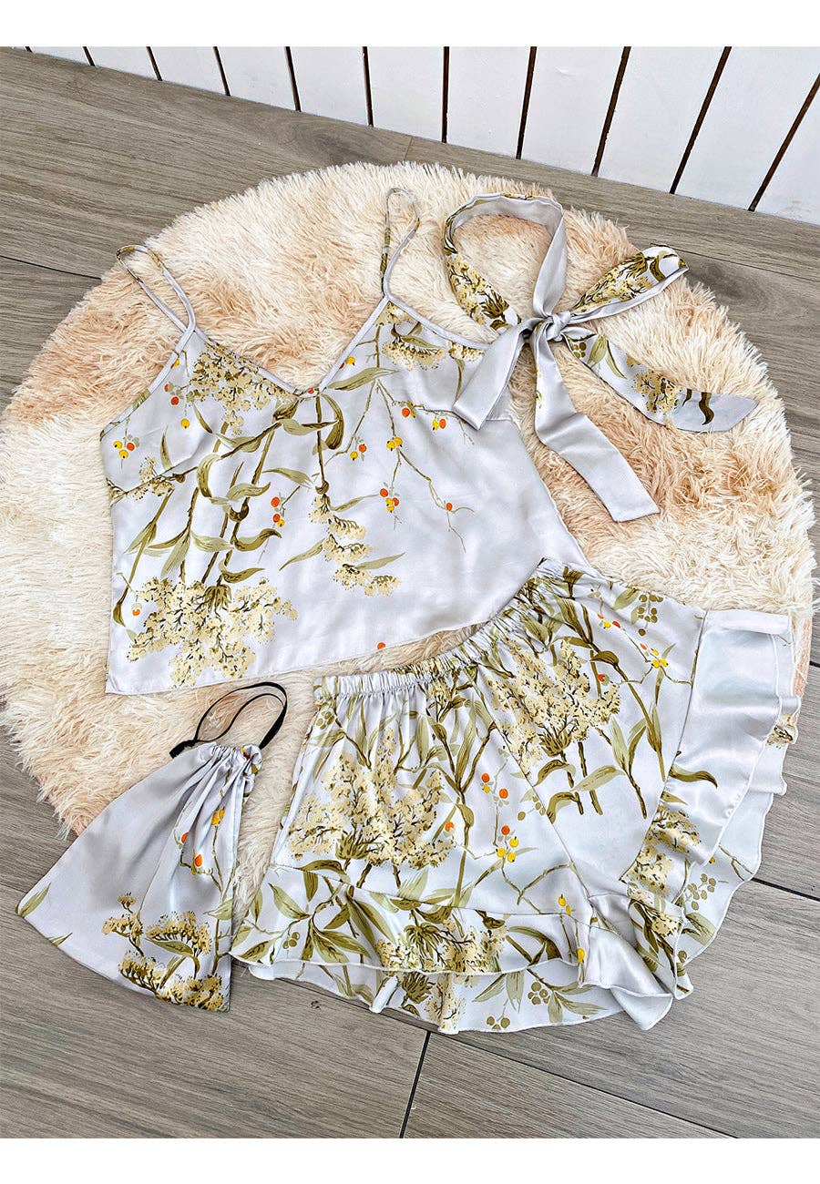 Japanese Floral Print Tank and Shorts 2 Pcs Set