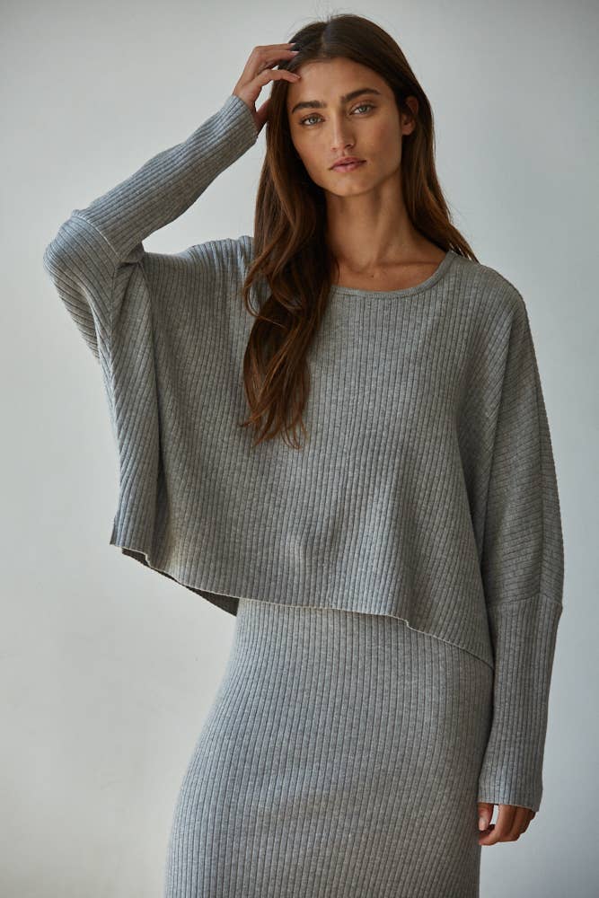 Knit Sweater Ribbed Round Neck Long Sleeve Top