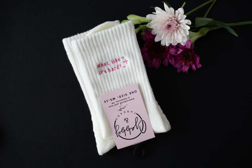 What, Like it's Hard? Grip Socks: Grip Socks / White / Dark Fuschia - 107