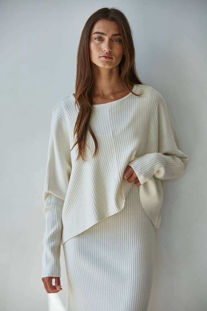 Knit Sweater Ribbed Round Neck Long Sleeve Top