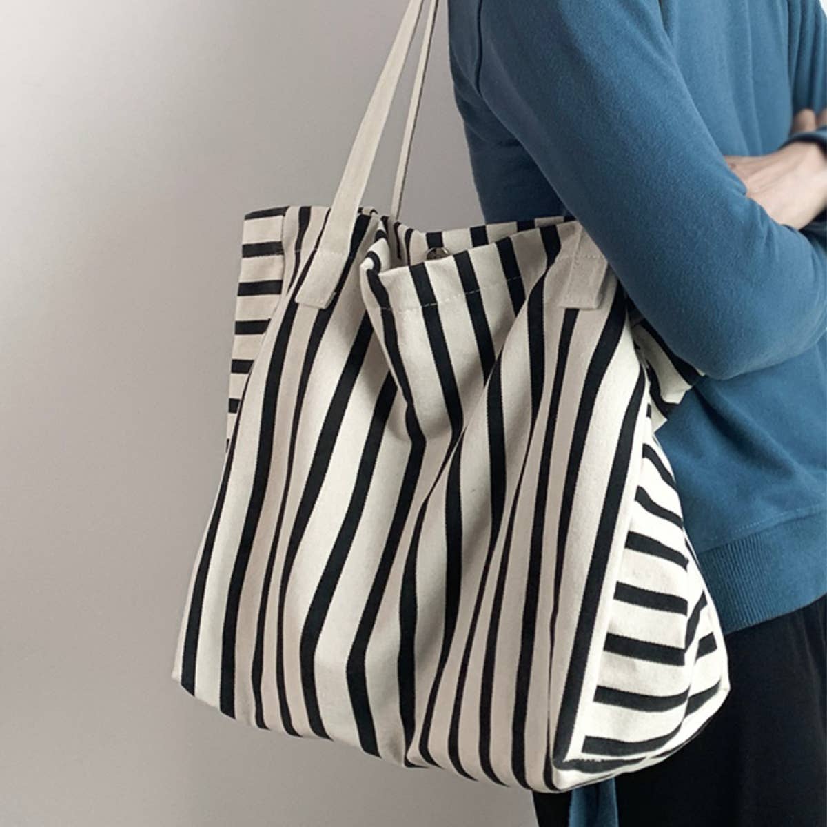 Black & White Striped Canvas Tote