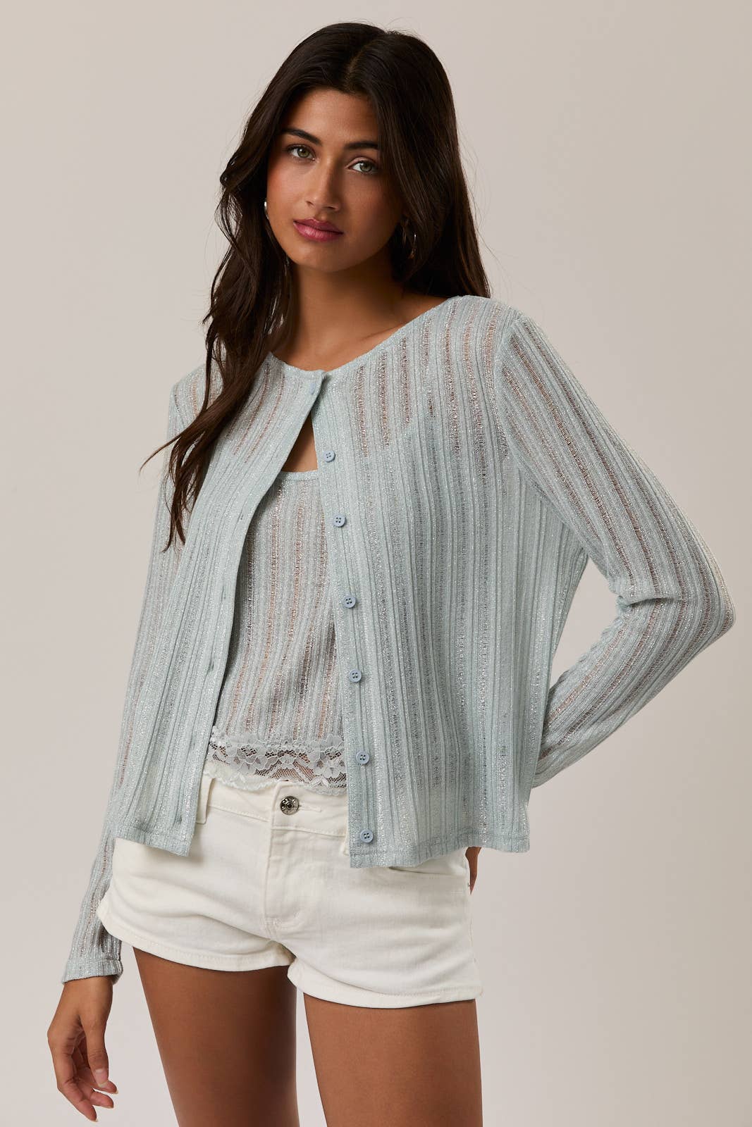 ROUND NECK KNIT CARDIGAN: MINT / XS