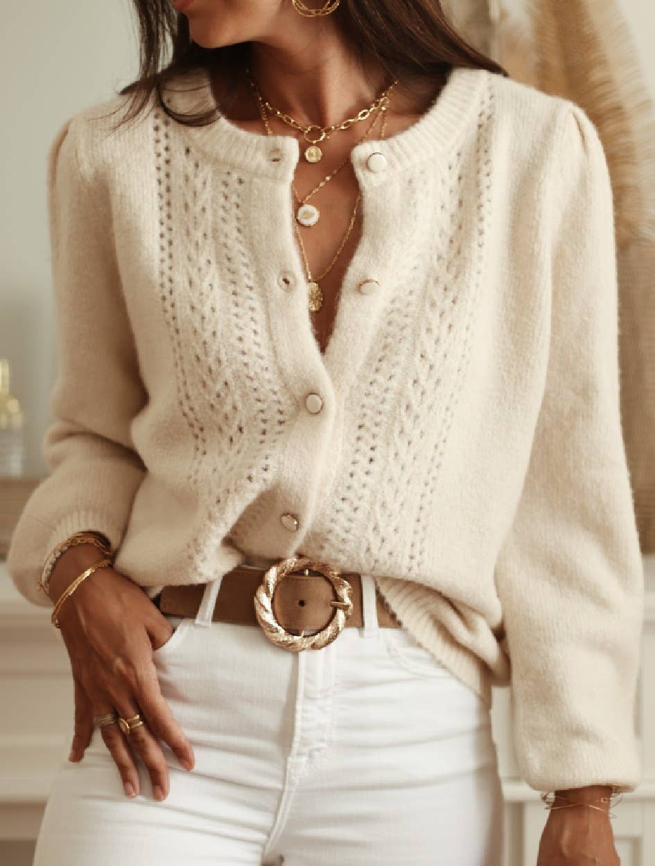 Textured Knit Button-Front Cardigan