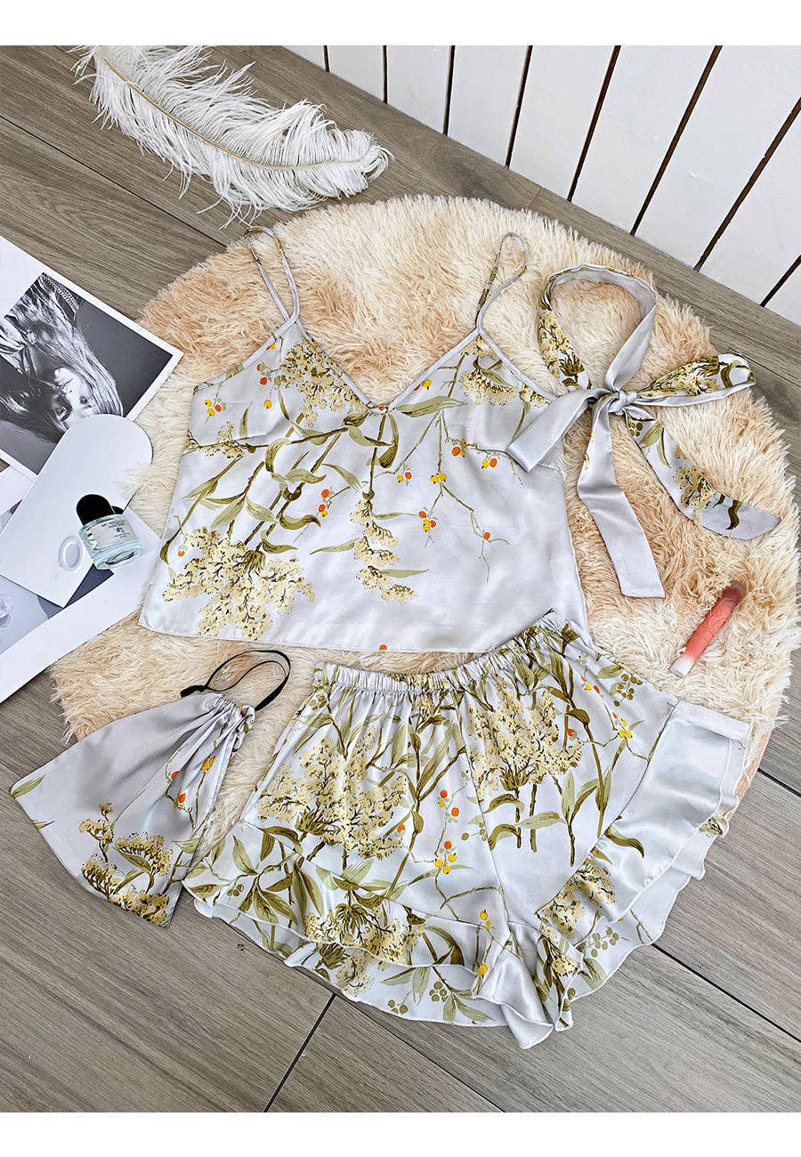 Japanese Floral Print Tank and Shorts 2 Pcs Set