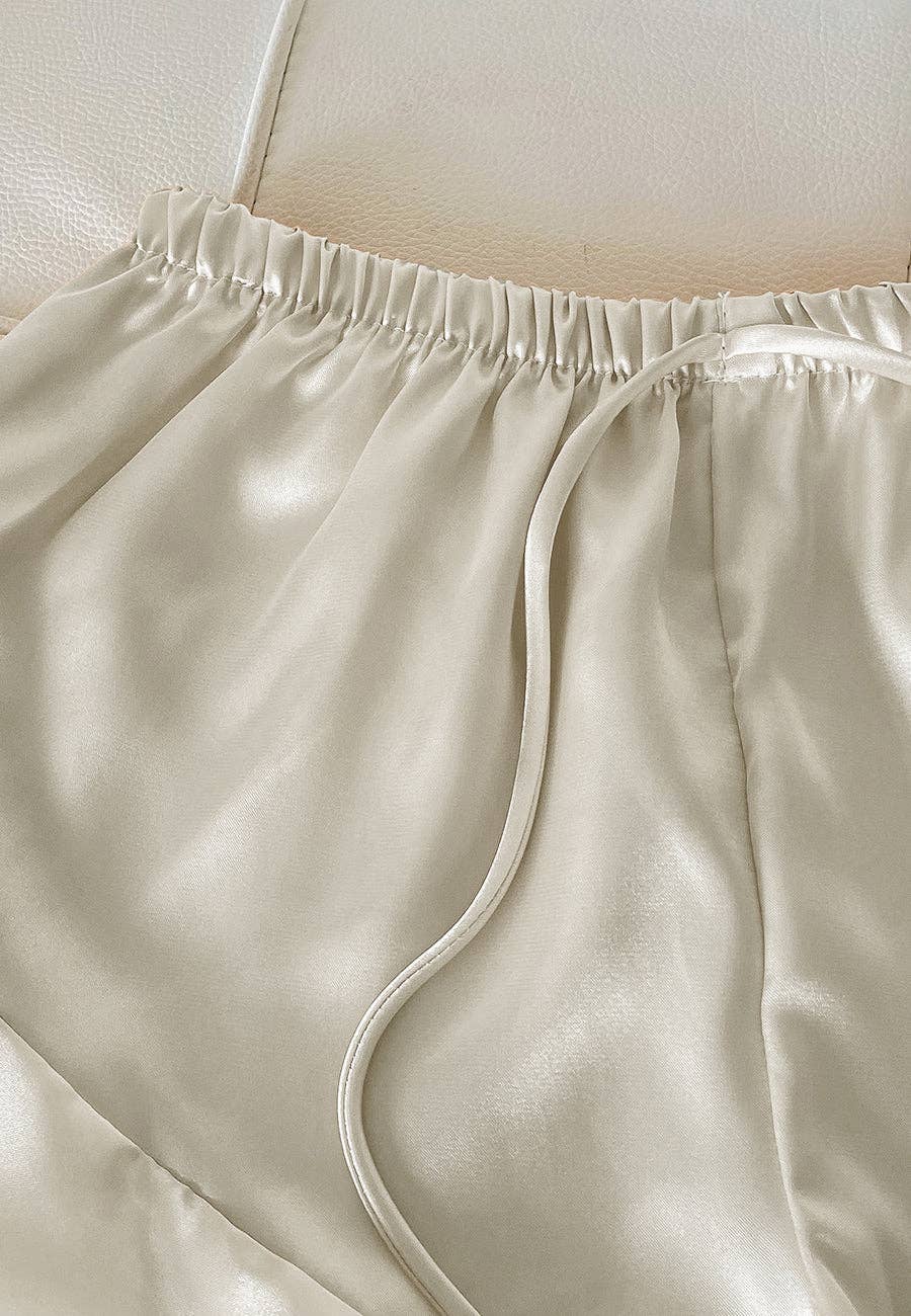 Satin Tank and Ruffle Hem Shorts: Pink