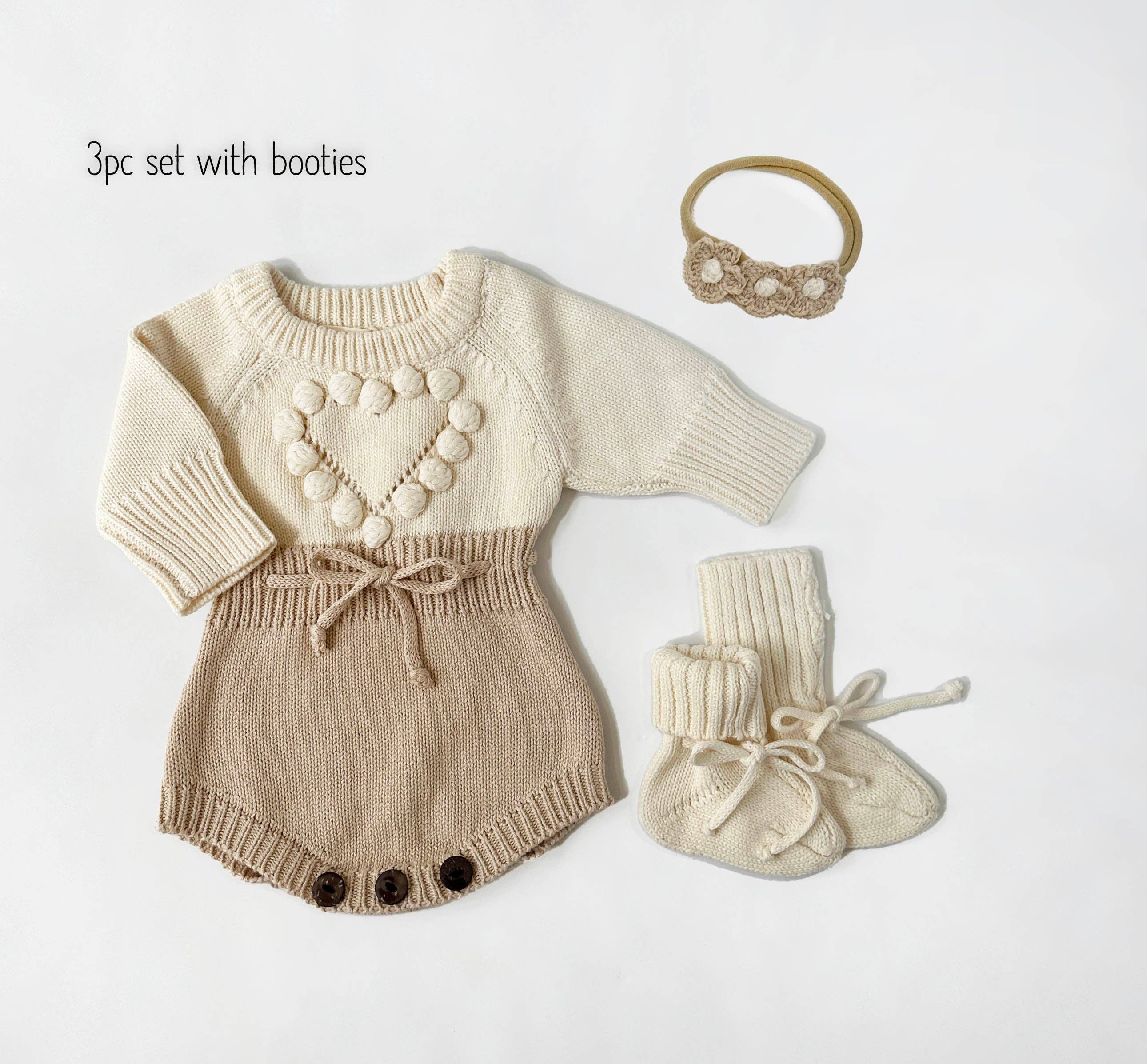 Cream Heart Romper Set: 2pc Romper +Bow
