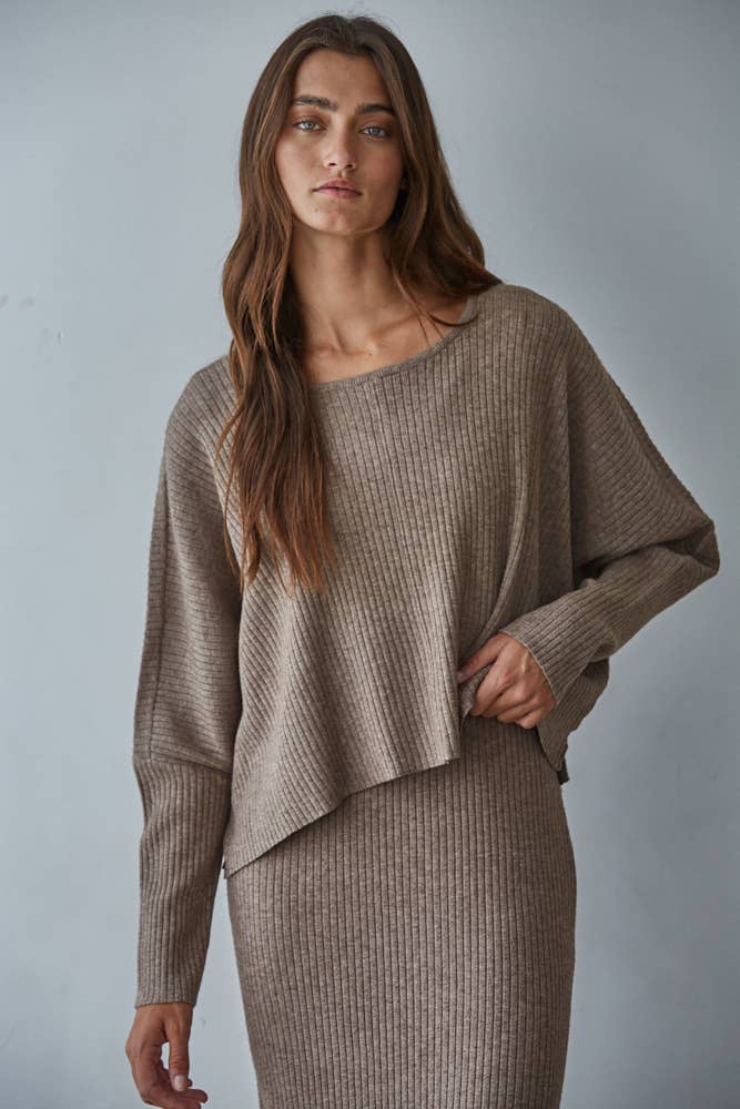 Knit Sweater Ribbed Round Neck Long Sleeve Top