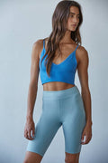 S1003 | Seamless Ribbed Triangle Chest Spaghetti Strap Brami: Brilliant Blue / ML