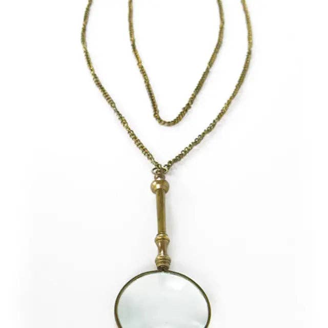 Antiqued Brass Small Magnifying Lens with Long Chain