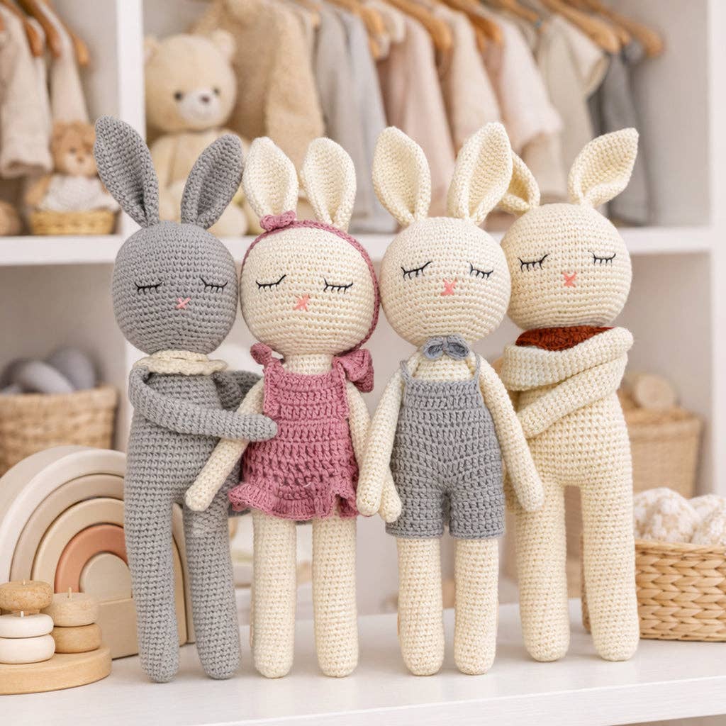 Sleepy Crochet Bunny Doll Standing Ears: Apricot bunny Doll