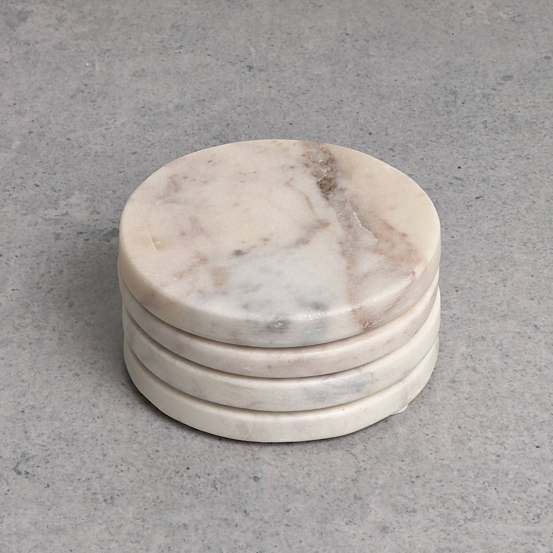 White Marble Round Coaster - Set of 4