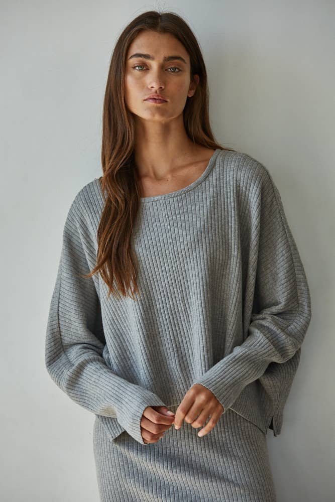 Knit Sweater Ribbed Round Neck Long Sleeve Top