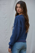 W2119 | Knit Sweater Pullover Top With Embroidered "USA" Let: Navy / L