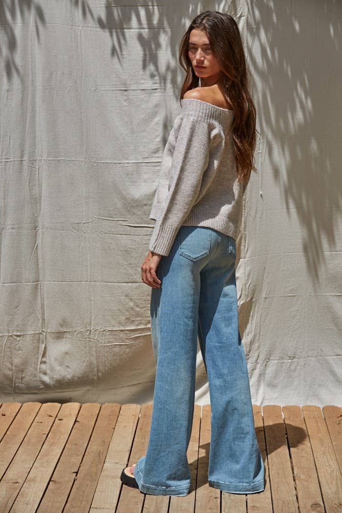 Knit Sweater Off The Shoulder Pullover : Heather Light Mocha